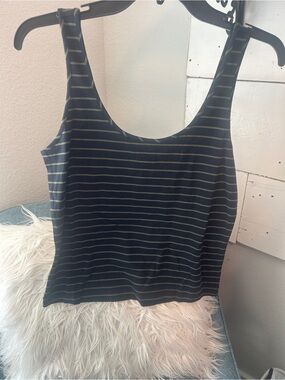 Charm Striped Scoop Neck Tank Top - Black & Olive